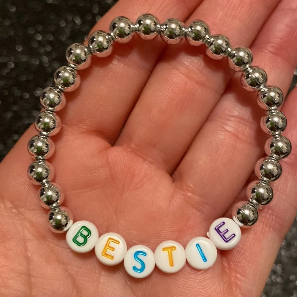 Girls faux silver beaded stretch bestie bracelet